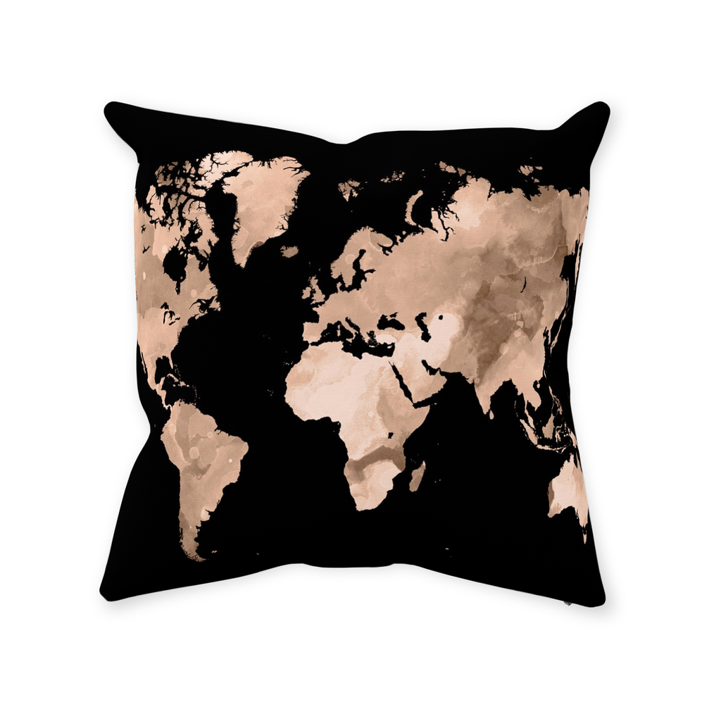 Throw Pillow Case Cushion cover Design 97 Black Brown World Map L.Dumas-image