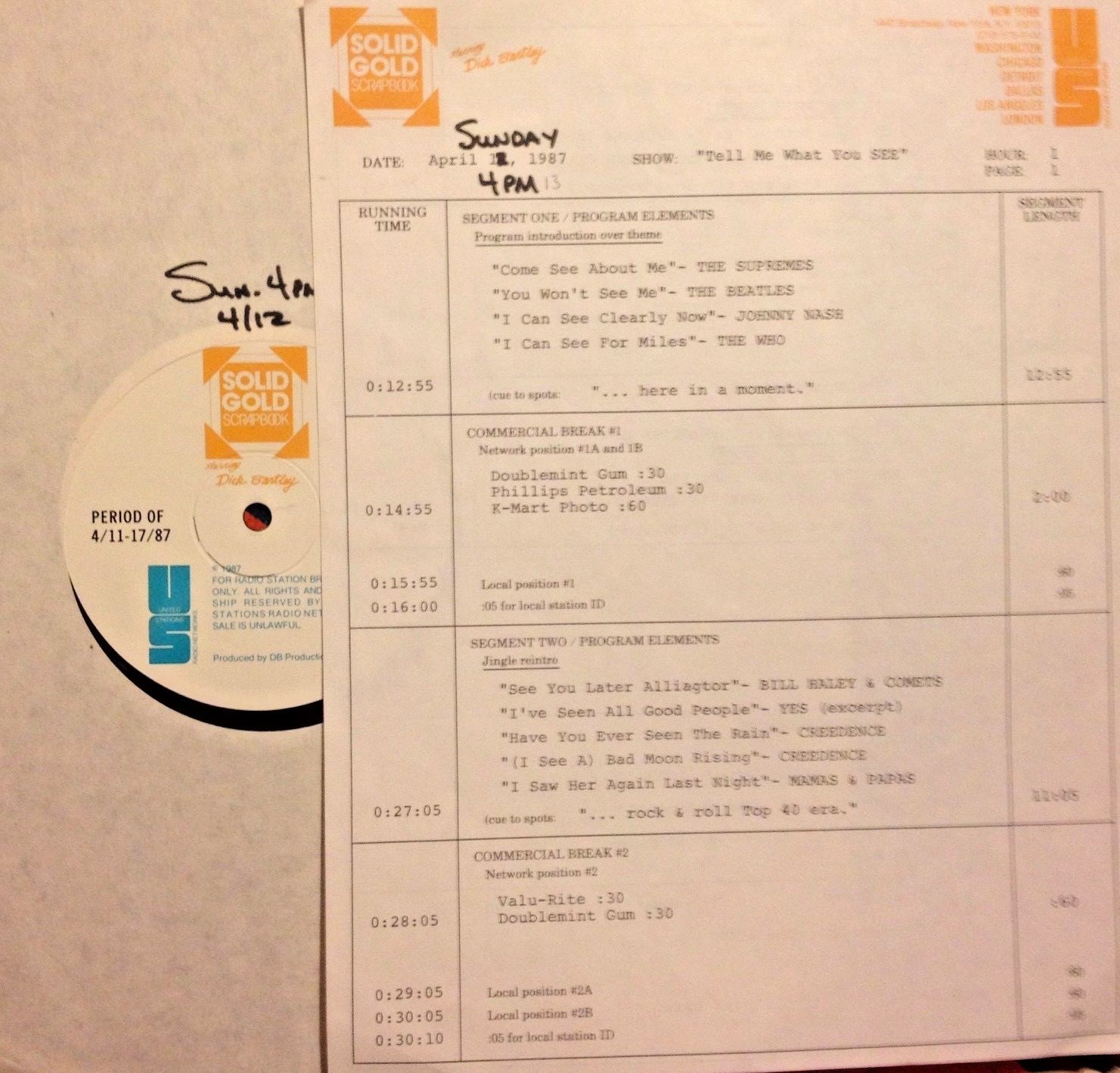 RADIO SHOW:4/13/87 SEE! BILL HALEY, YES, CCR, BTO, DC5, TODD RUNDGREN,HAPPENINGS