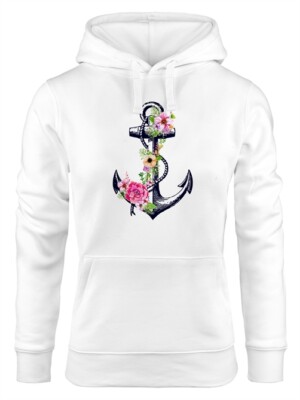 Damen Hoodie Anker Blumen Flower Anchor Watercolor Kapuzen