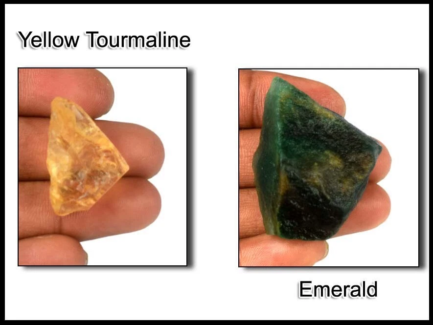 Birthday Gift Natural Emerald & Yellow Tourmaline 190 Ct.+ Gemstone Rough Pair - Image 3 of 4