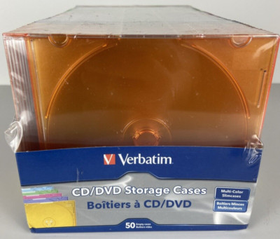 50-Pack Verbatim CD/DVD Multi-Color Slim Jewel Storage Cases - New / Sealed