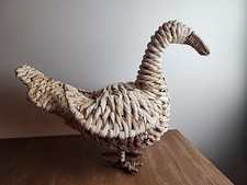 Wicker Rattan Straw Swan Goose Duck Bird Woven Basket Standing Metal Frame Flaw