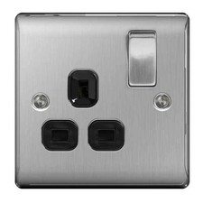 BG Nexus Brushed Steel Switches & Sockets Full Range Satin Chrome Black Inserts