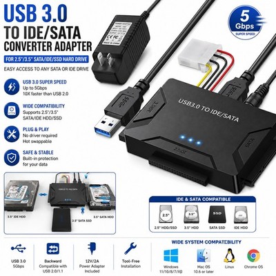 USB 3.0 to SATA IDE Adapter, Hard Drive Reader External Ultra Recovery Converter