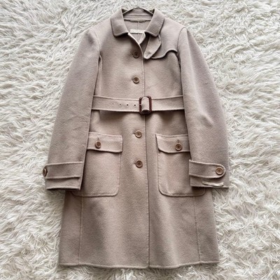 S MaxMara Cucito AMano Long Belted Coat Beige Size 2 Authentic