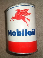 MOBILOIL MOBIL MOTOR OIL STEEL QUART METAL EMPTY CAN - ORIGINAL -VINTAGE GAS
