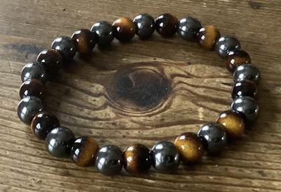 Edelstein Stretch-Armband  ''TIGERAUGE/HÄMATIT'' 8mm