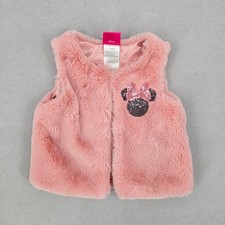 Disney Junior Baby Girl 12M Pink Faux Fur Minnie Mouse Sequin Vest Disneycore