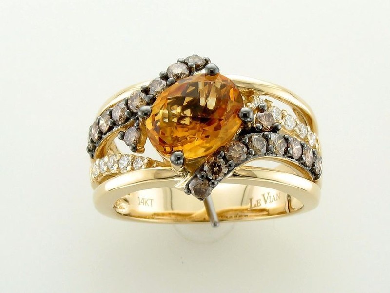 LeVian 14K Yellow Gold Cocktail Ring with 2.18 TCW Citrine and Diamond Size 4.5