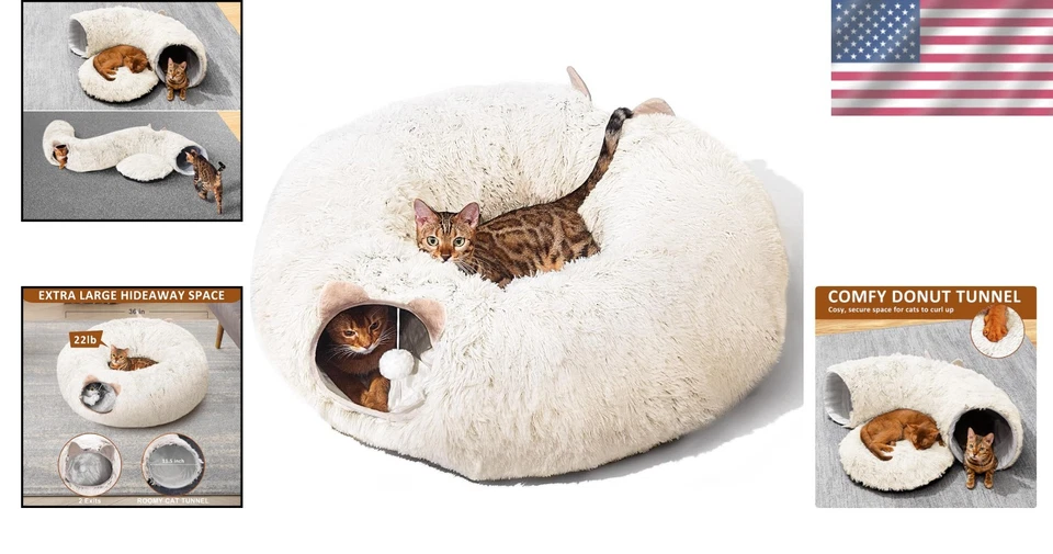 Cat Tunnel with Bed Plush Indoor Cat Playground Toy for Kittens - Image 2 of 4
