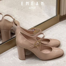 Women 8.5cm Chunky Heels Mary Jane Shoes Patent Leather Ankle Strap OL Pumps