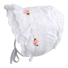 Cap Baby Girls 100 Cotton Double Brimmed Eyelet Lace Bonnet with Flowers 0-3