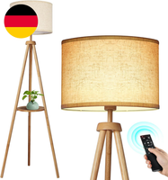 Outon LED Stehlampe Dimmbar Dreibein Holz Mit Regal, Fernbedienung
