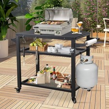 3-Tier BBQ Grill Cart with Lockable Wheels | Portable Pizza Oven Stand