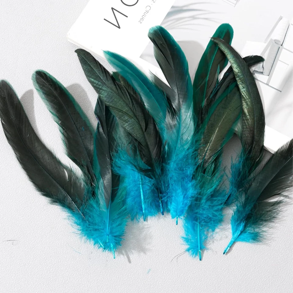Bastelfedern Blau Grün Hahn Federn 100 Stück Deko DIY bunte Federn - Bild 3 von 4