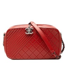 Chanel Coco Boy Matelassé Lambskin Shoulder Bag Women Red One Size