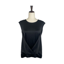 DKNY Womens Black Overlap Cap-Sleeve Top Medium NWT