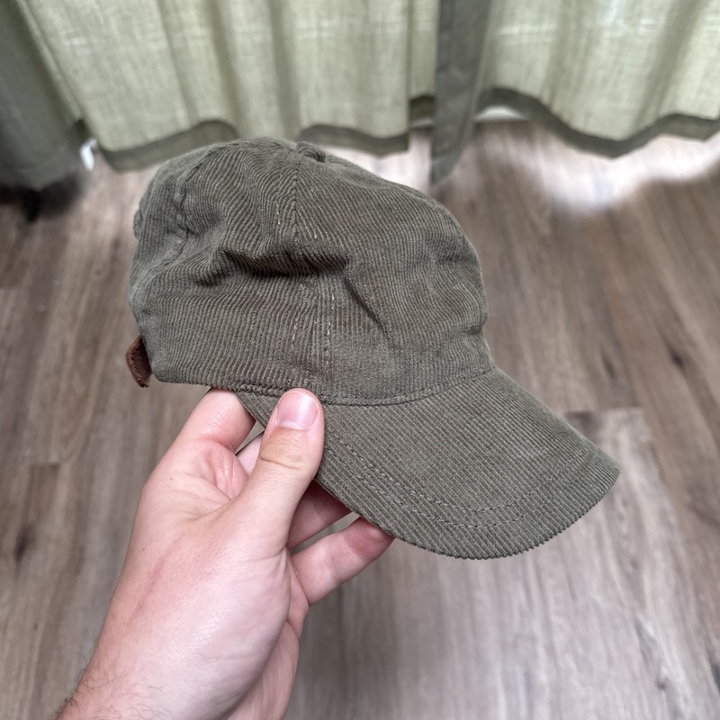 men’s Line Of Trade, Green Corduroy Hat, Adjustable Leather Strap ￼