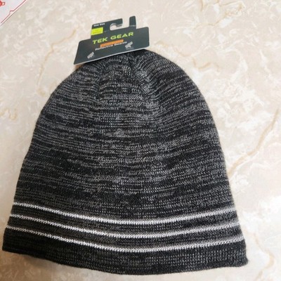 Men s Warm Tek Gear Reflective Beanie Ash Gray Black Hat Winter One Size New