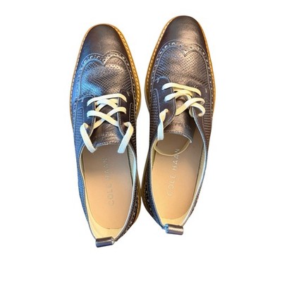 Cole Haan ZerøGrand Wingtip Oxford Shoes Metallic Pewter Leather Women's 9.5