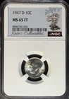 1947-D Roosevelt Dime -NGC MS 65 FT