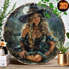 1PC 8x8 Inch Round Aluminum Witch Fantasy Wall Art - HD UV Printed,Waterproof Me
