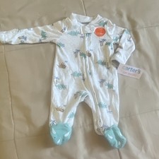 Carter's Newborn Cotton Footed Zip Sleeper One-Piece White Dinosaur Print
