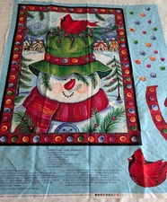 Christmas Happy Snowman Cotton Fabric Cut Sew Door Quilt Panel 36"W x 44"H