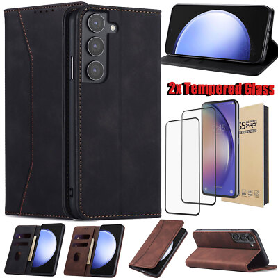 For Samsung Galaxy S23 FE Shockproof Leather Case Card Cover + HD Tempered Glass