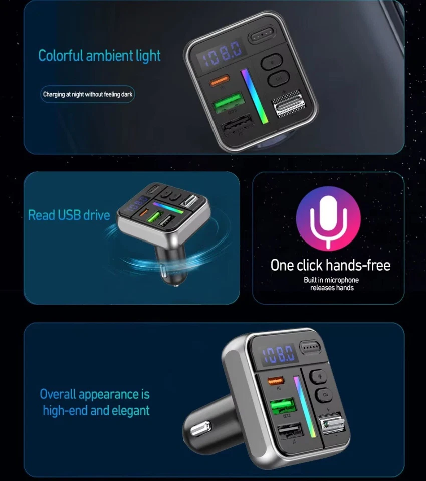Kfz-FM-Sender, Bluetooth 5,3-Headset, Radio FM-Modulator,Auto Transmitter,USB-С - Bild 4 von 4