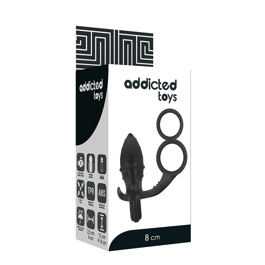 Plug anale vibrante con anello fallico doppio BUTT PLUG WITH COCK RING AND BALL-