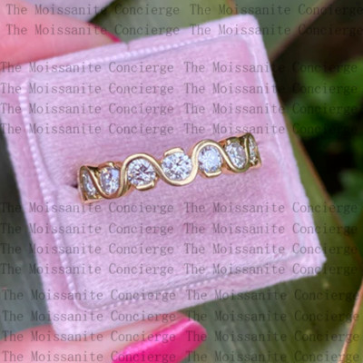 1.08 TCW Round Moissanite Eternity Bezel Wedding Band In 14K Yellow ...