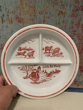 Vintage Children  s baby Bo Peep Plate milk glass Vitrock divided plate dish red