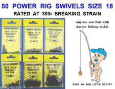 50 POWER RIG SWIVELS SIZE 18 FOR PIKE CATFISH CARP FISHING LINE RIG WIRE TRACE
