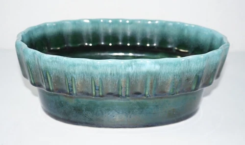 VTG Hull Pottery I-21 Teal Green Drill Glaze Planter USA 8x5x3.5