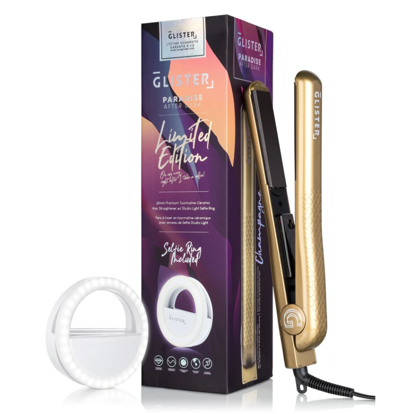 Glister Paradise After Dark inch Champagne Flat Iron with BONUS Selfie  Ring