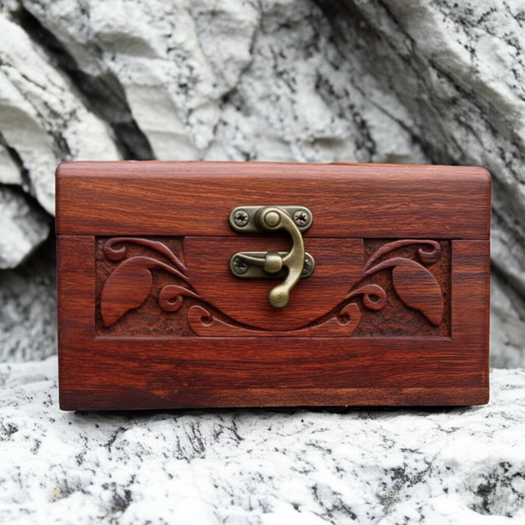 Hand-Carved Wooden Jewelry Box with Leaf Design & Velvet Lining-image