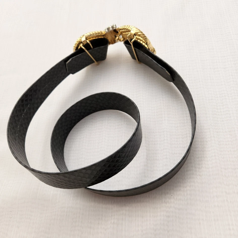 Cinturón para mujer gris imitación piel de serpiente cinturón extraíble oro plata corona gancho hebilla Foto 4 de 4