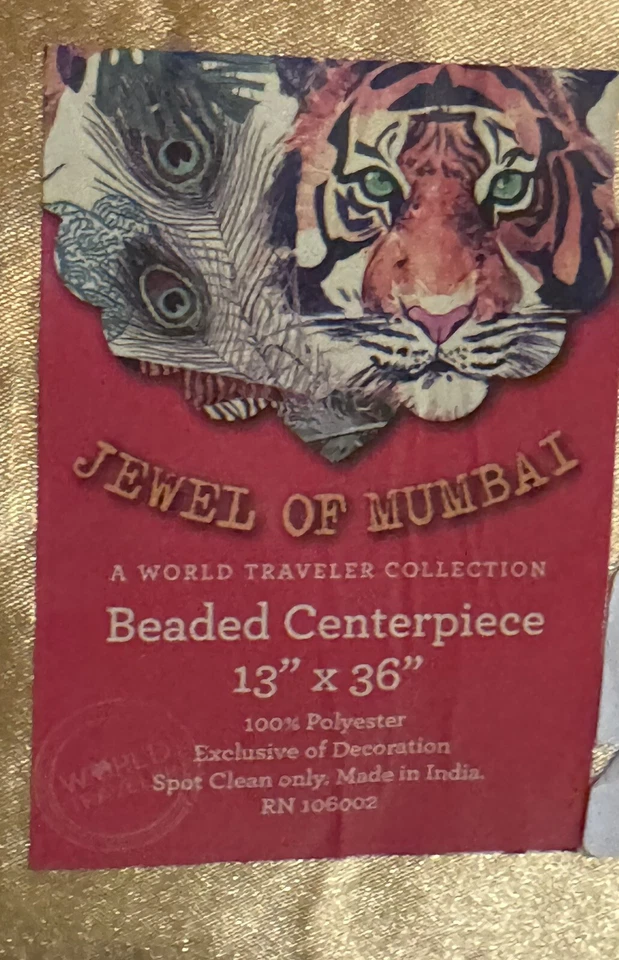 JEWEL OF MUMBAI BEADED CENTERPIECE TURQUOISE/Gold Table Runner 13-36” - Image 3 of 3