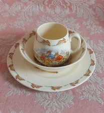  EUC 3 Pc Royal Doulton BUNNYKINS CHILD'S Set English China PLATE  BOWL  CUP 