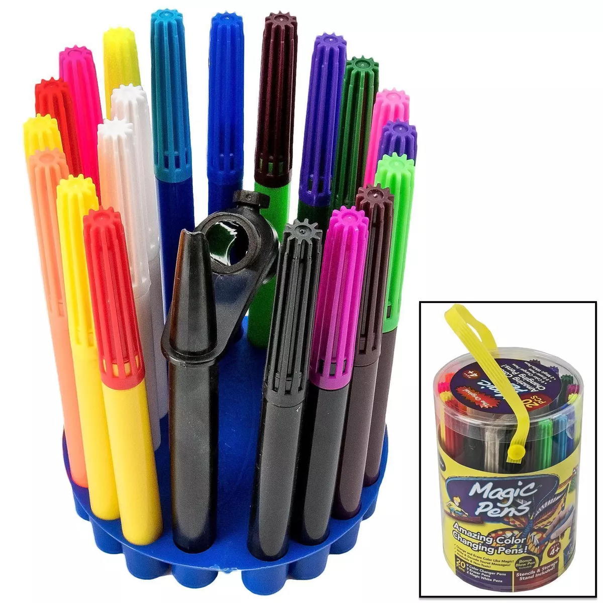 20PC MAGIC PENS AMAZING COLOUR CHANGING PENS SET STENCILS BLOW PEN