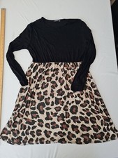 Ladies Dress Boohoo Size 16 Animal Print Black Mix 1558