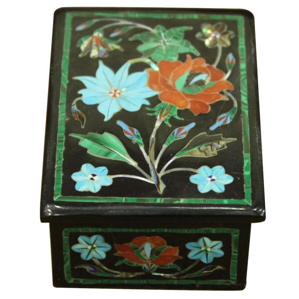 Marble Jewelry ring Box semi precious stones floral Inlay handmade Work - Image 2 of 4