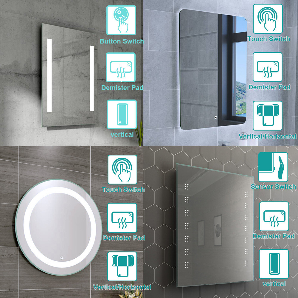 LED Illuminated Bathroom Mirror Light Demister Pad W/ Button Touch ...