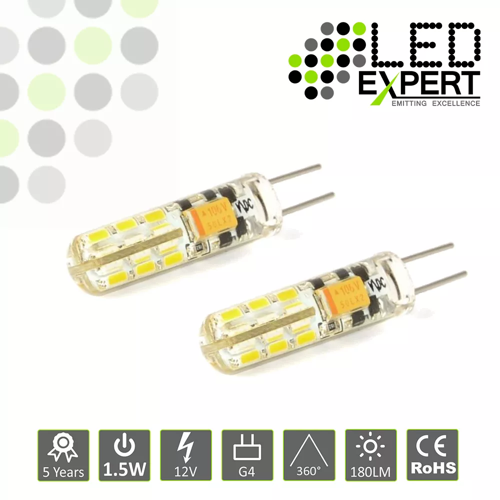 2 x 1.5W G4 LED Bulbs Round Jel Cool White 5 Year Warranty Super Bright