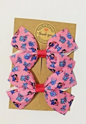 LILO AND STITCH Print Hair Bow Alligator Clip/ Bobbles Girls Hair Bows