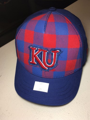 BRAND NEW WOMEN'S KANSAS JAYHAWKS SHORT BRIM WOMEN'S PLAID ADJUSTABLE HAT - Picture 2 of 6
