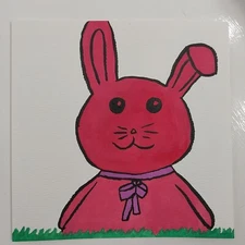 6x6 Inch Acrylic Painting Impressionism  Original Pop Art Title Pink Bunny A1