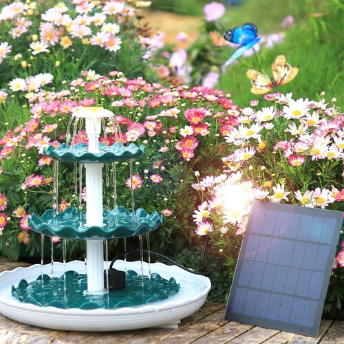 Solar Springbrunnen 3 Stufige Vogelfütterer für Draußen,Vogelbad Solarbrunnen - Bild 7 von 9