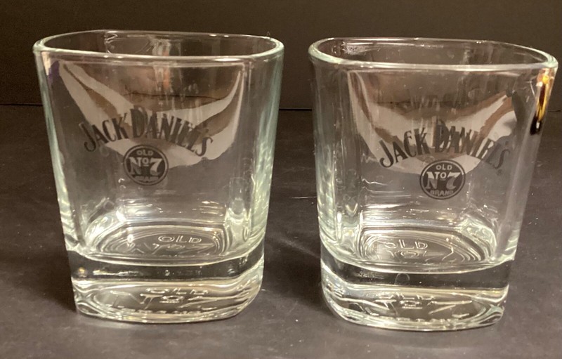 Jack Daniel's Whiskey Old No. 7 Black Label Square Rocks Glasses Set of 2 